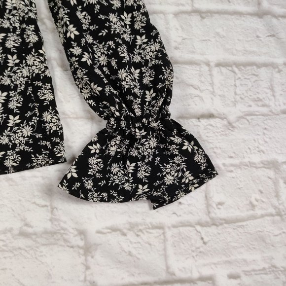 Sandy & Sid womens button down flounced long sleeve shirt black floral top sz M - Picture 11 of 11